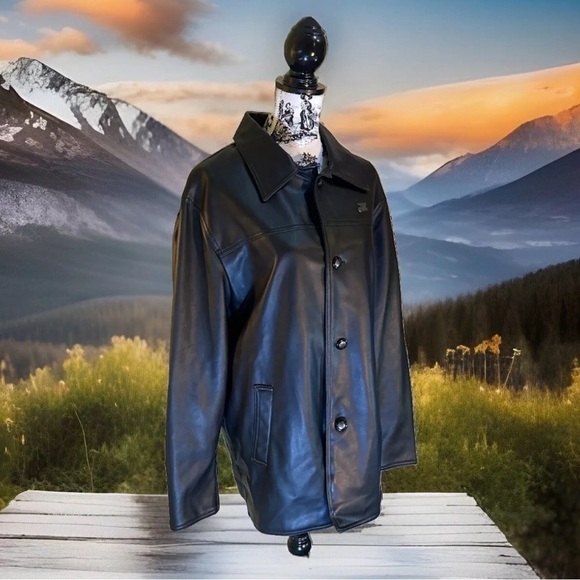 Italian A Collezioni Men's Black Faux Leather  Jacket Size Large NWOT - Picture 2 of 4